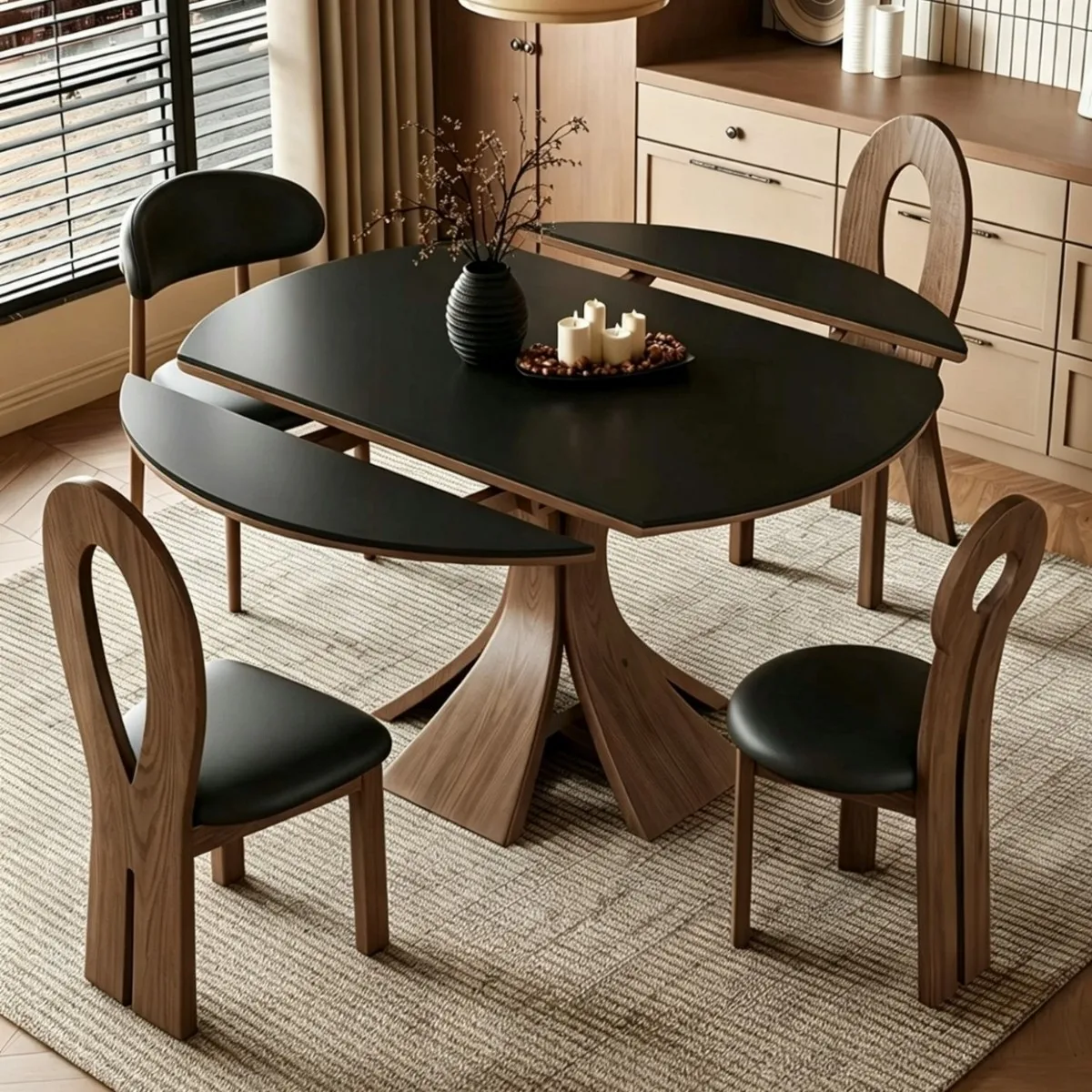 Slate dining table retractable household small apartment square and round dual-purpose solid wood variable round table