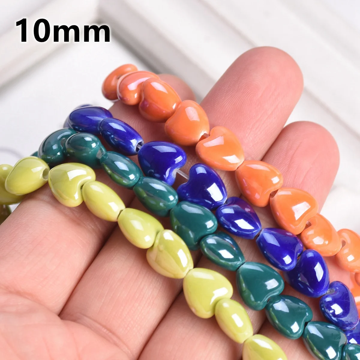20PCS Shiny Glazed Heart Shape 10mm 12mm Loose Ceramic Porcelain Beads For Jewelry Making DIY Crafts Findings