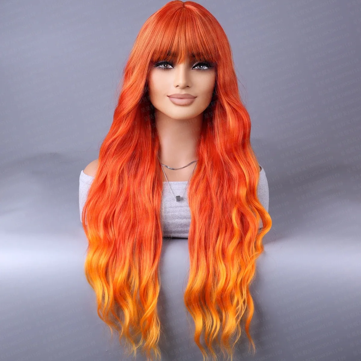 

Qi bangs gradual change realistic, high temperature silk wigs European and American wigs headgear