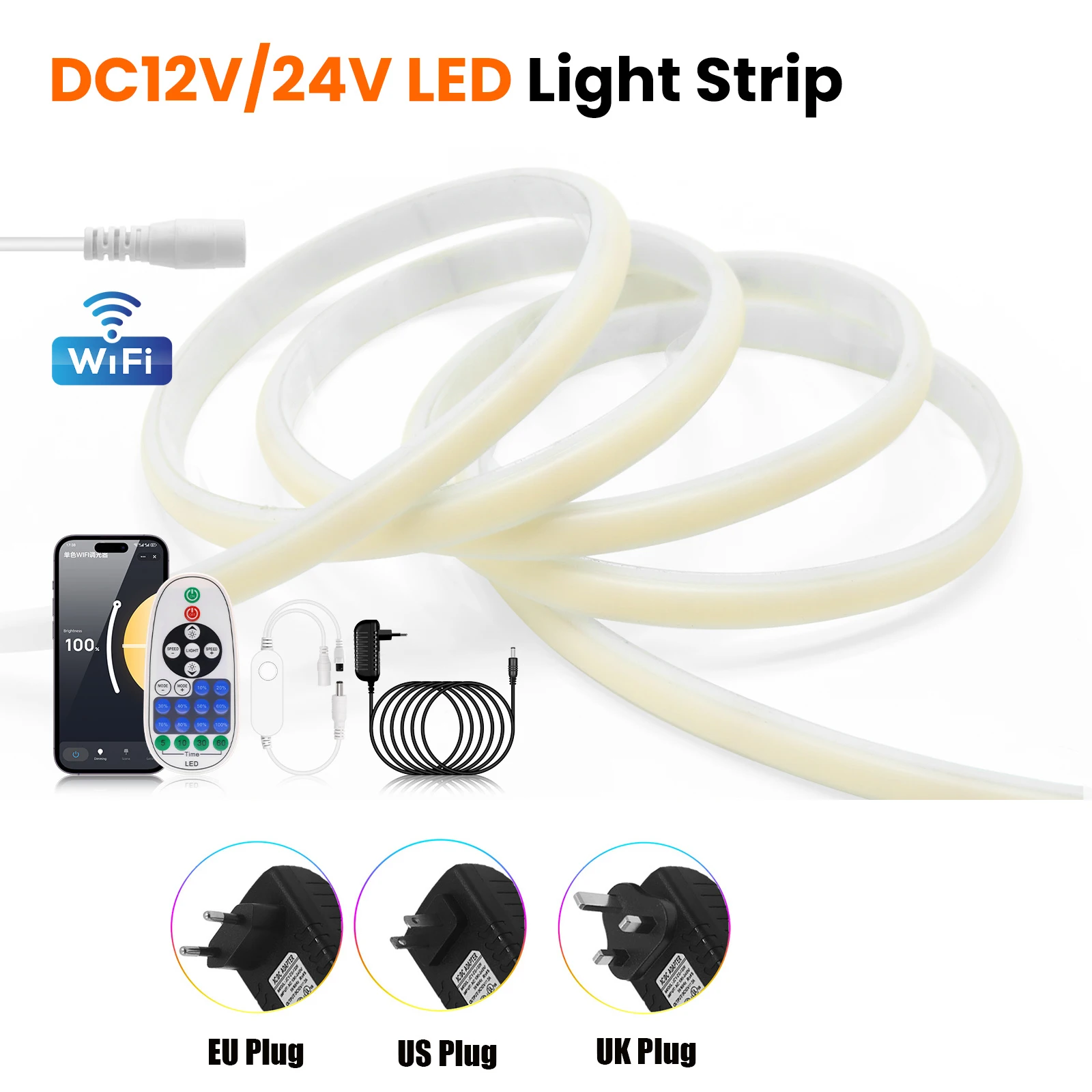 WIFI APP التحكم عكس الضوء لون واحد COB النيون قطاع عدة مع محول الطاقة + عن بعد 12 فولت 24 فولت عالية أكثر إشراقا مرنة مصباح ليد #4
