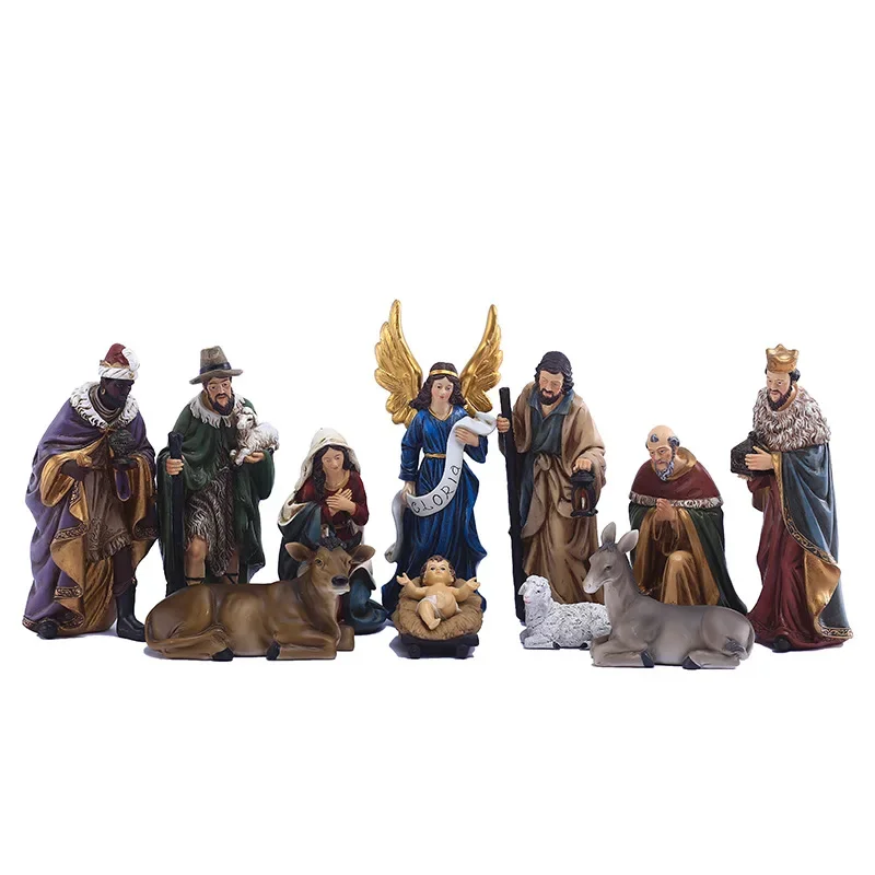 Nordic Religion Scene Ornaments Christianity Nativity Manger Set Resin Crafts Christmas Gift Home Bookcase Figurines Decoration