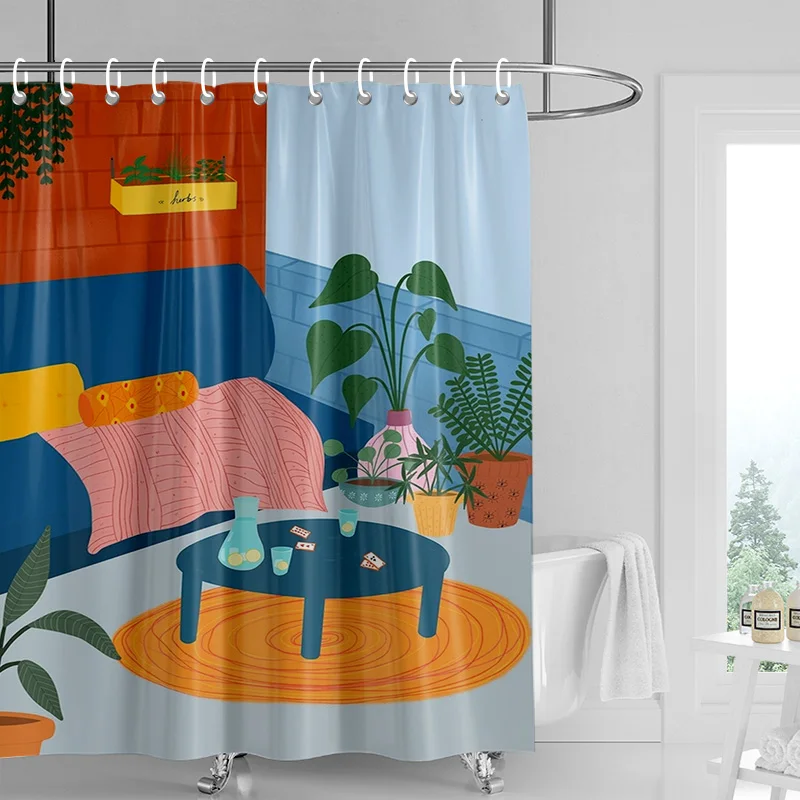 Abstract Art Illustration Bathroom Shower Curtain Waterproof Fabric Modern Nordic Bathroom Curtain Shower Curtain 180x200cm