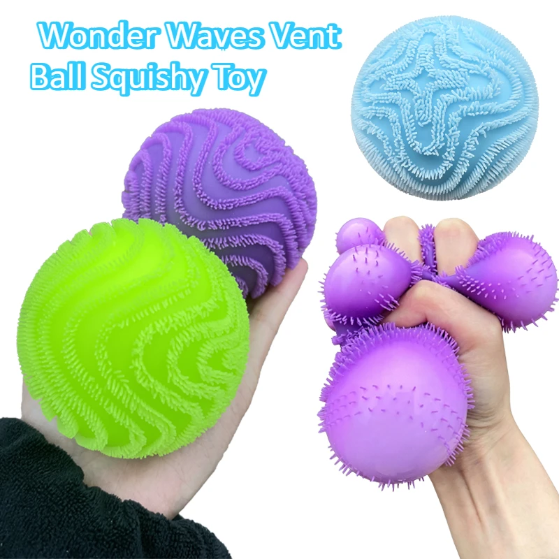 Fuzz Ball Squishy Toy Wonder Waves Vent Ball Textured Stress Relief Fidget Toy Squeeze for Adults Anti-anxiety Toy