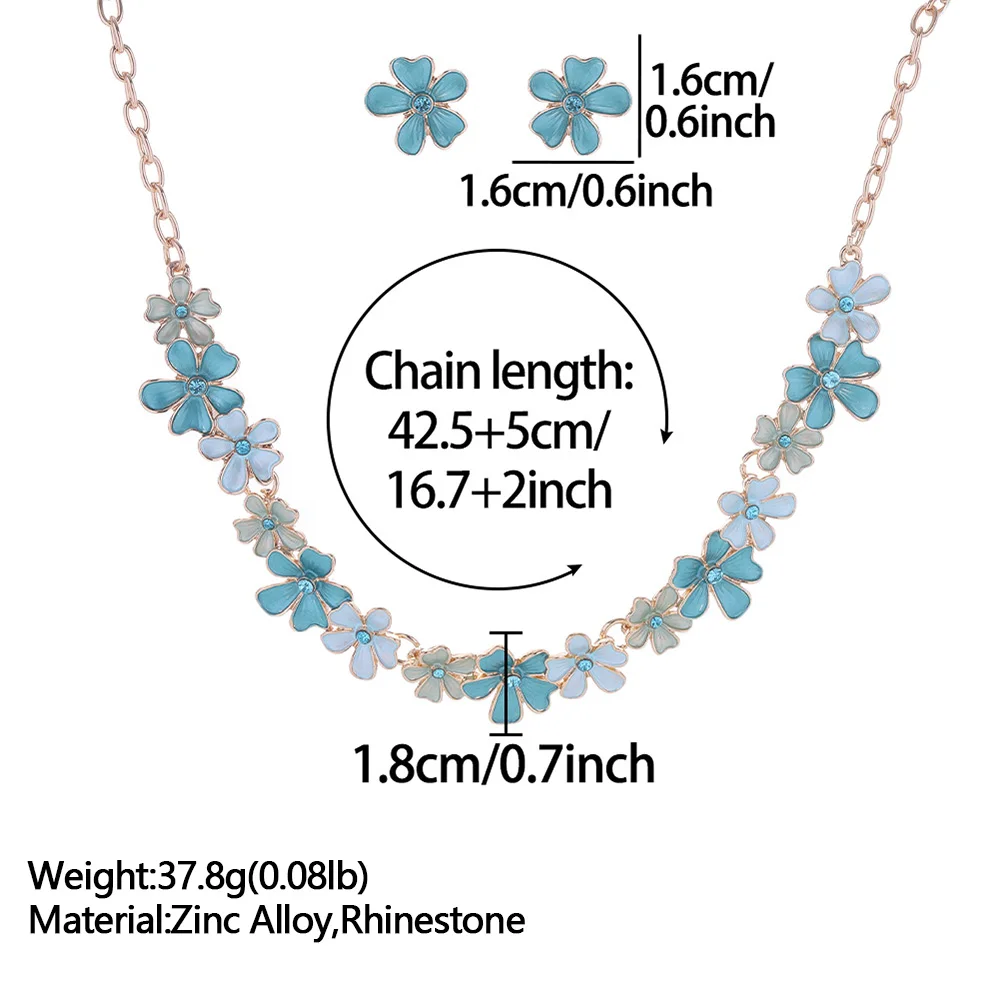 Fashion Flower Necklace and Earrings Set for Women Accessories New Trendy Rhinestone Jewelry Sets Vacation Party Prom Gift