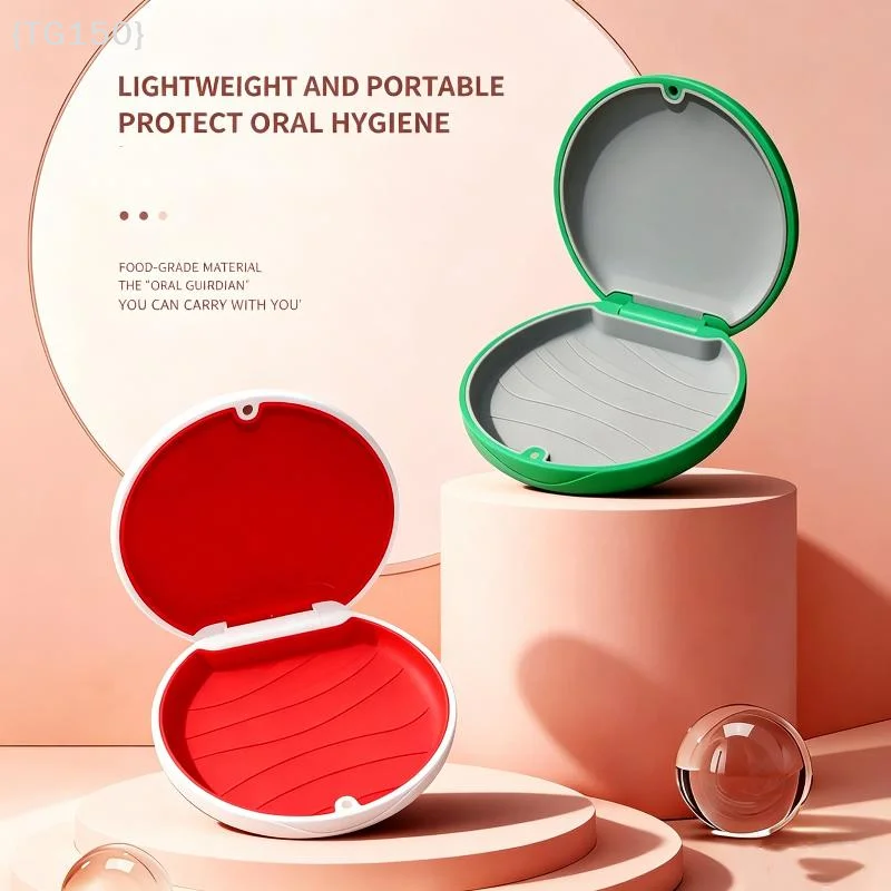 【TG150】2Pcs Magnetic Denture Storage Box With Mirror Silicone Lining Dental Braces Retainer Case Travel Dental Care Organizer