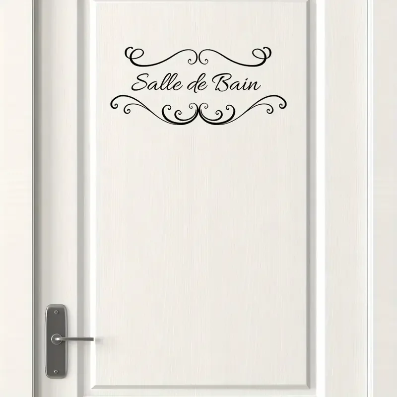 1pc French 'Salle De Bain' Vinyl Door Decal - Contemporary Style, Removable Bathroom & Restroom Wall Sticker with Elegant Laurel