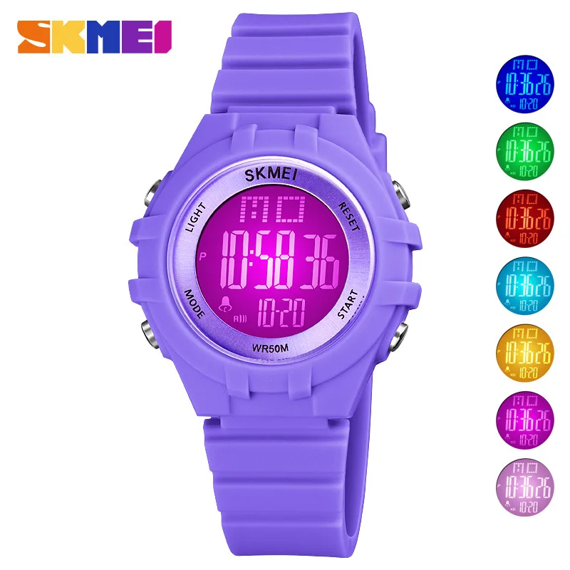 Fashion Skmei Multi-Functional Children's Electronic Watch Colorful LED Backlight Sports Watch Silicone Student Watch