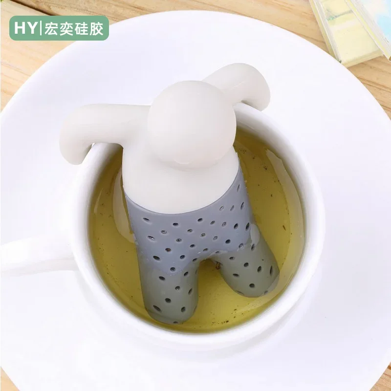 Gray Interesting Silicone Tea Strainer, Cute Cartoon Tool, Lazy Portable Creative Filter, Brewing Making Teapot