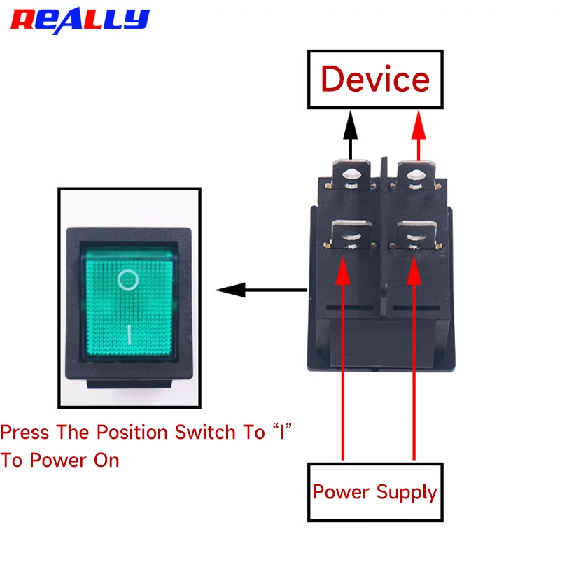 KCD4 Boat Rocker Power Switch, 4 Pin, 2Position, STSP On-Off Control, Blue, Green, Yellow, Red, 16A, 220V, llluminated, 5Pcs