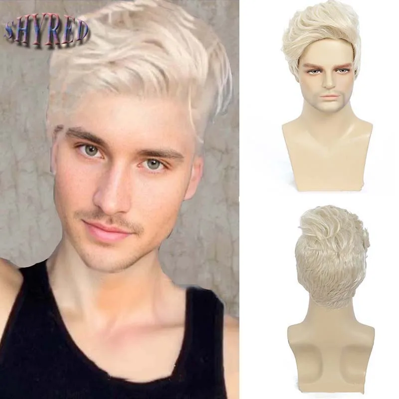 Synthetic Men\'s Wig Short Brown Wig Curly Haircut For Man Guys Daily Wear Natural Blonde Fake Hair Heat Resistant