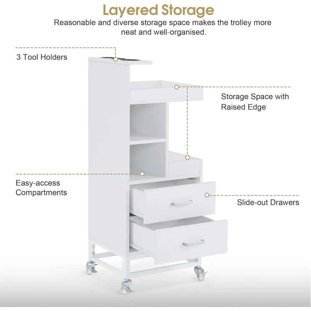 Salon Storage Rolling Trolley Cart, Barber Mobile Station for Hair Stylist with Lockable Wheels & Tool Holders, Beauty 6 Tier U