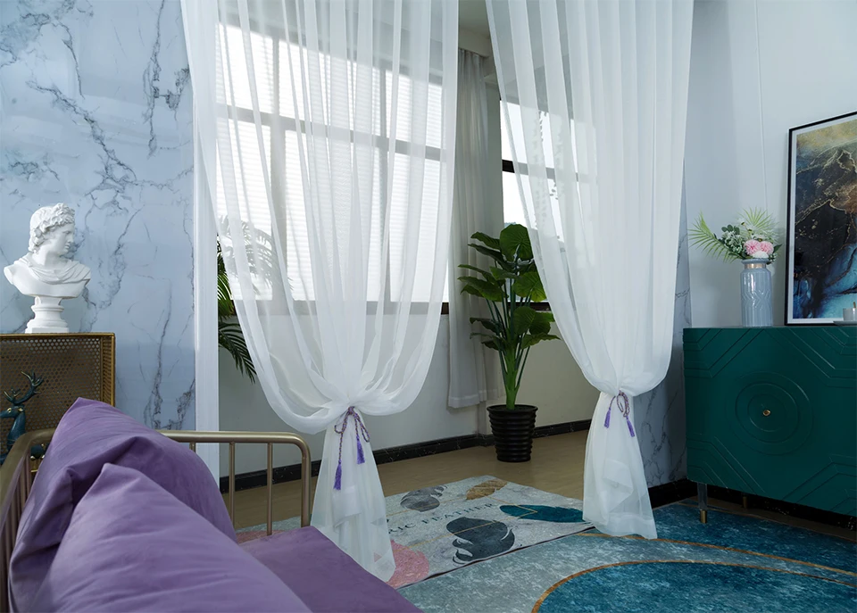 Asazal Weiß Tüll Sheer Bay Fenster Gaze Vorhänge Für Wohnzimmer Balkon Custom Größe Moderne Voile Vorhänge Schlafzimmer Dekoration – Detail 9