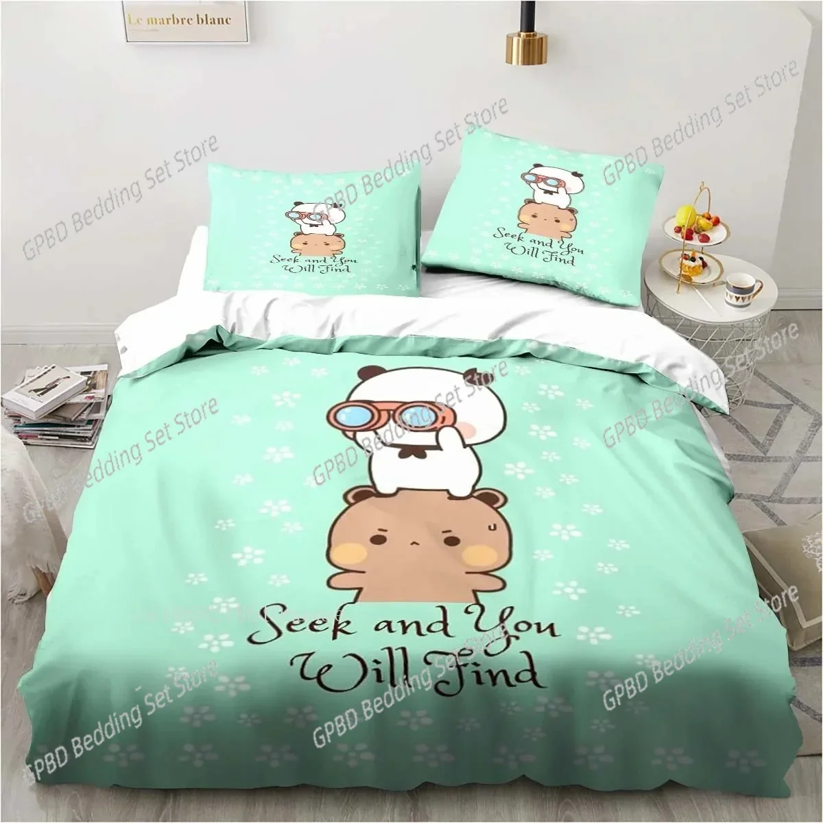 Cute Bubu and Dudu Cartoon Print All Season Twin Bedding Set Comforter Set Bed Duvet Cover Double King Comforter Cover