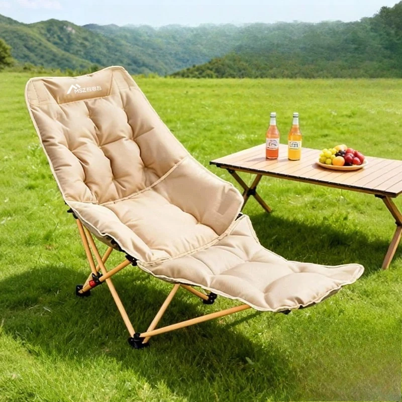 Camping Chair with Footrest Oversized Padded Folding Recliner for Outdoor Patio, Portable Lounge Chairfor Nap Fishing Lawn