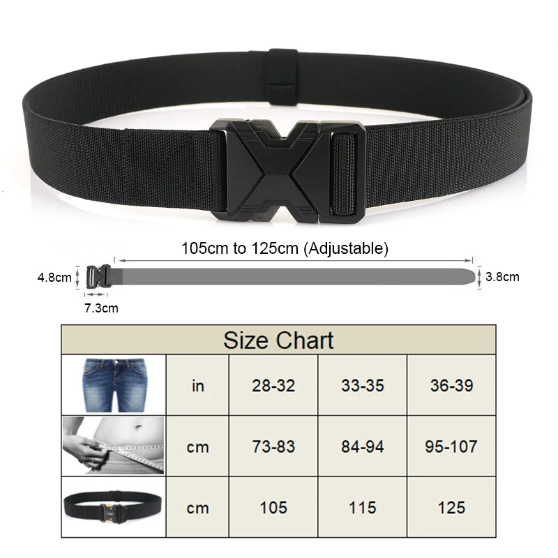 HSSEE New 105cm to 125cm Elastic Belt for Men Metal Buckle Quick Release Military Tactical Belt Soft Nylon Casual Belt Male