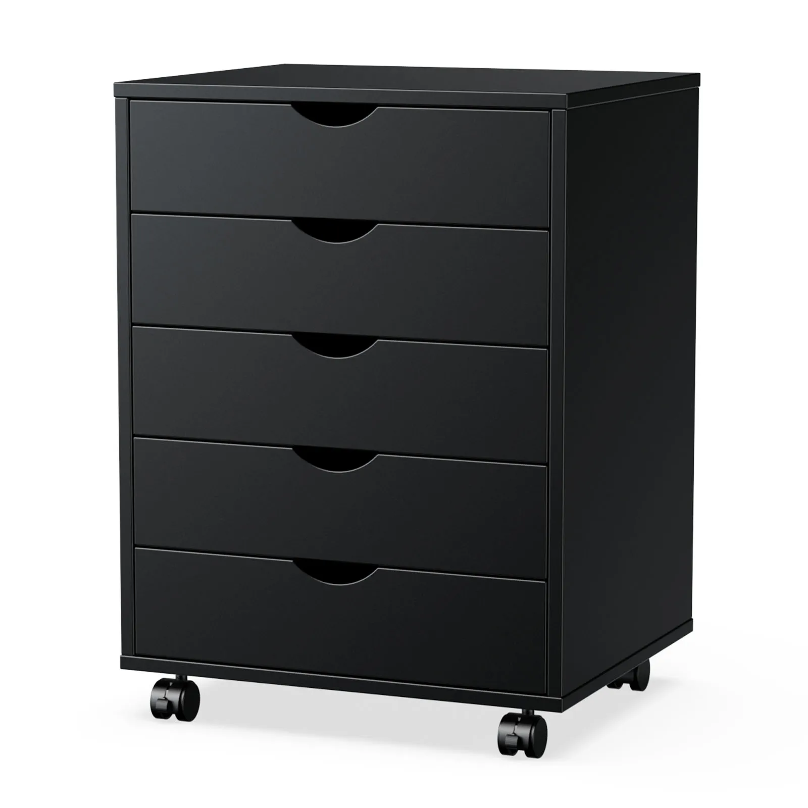 JHK Wood Nightstand Cabinet 5 Drawers Waterproof Surface Storage Organizer File Office Easy To Move Bedside Table Rotating Wheel 7