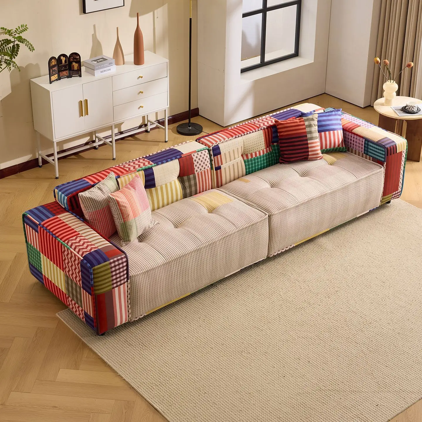 Living room straight row single and double three-person retro homestay hotel sofa