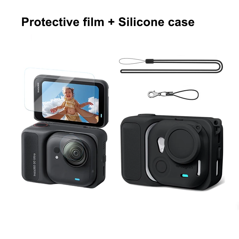 Silikonhülle + 2 Stück gehärtete Glasfolie für Insta360 GO Ultra, kratzfeste Schutzhülle für Insta360 GO Ultra, Zubehör