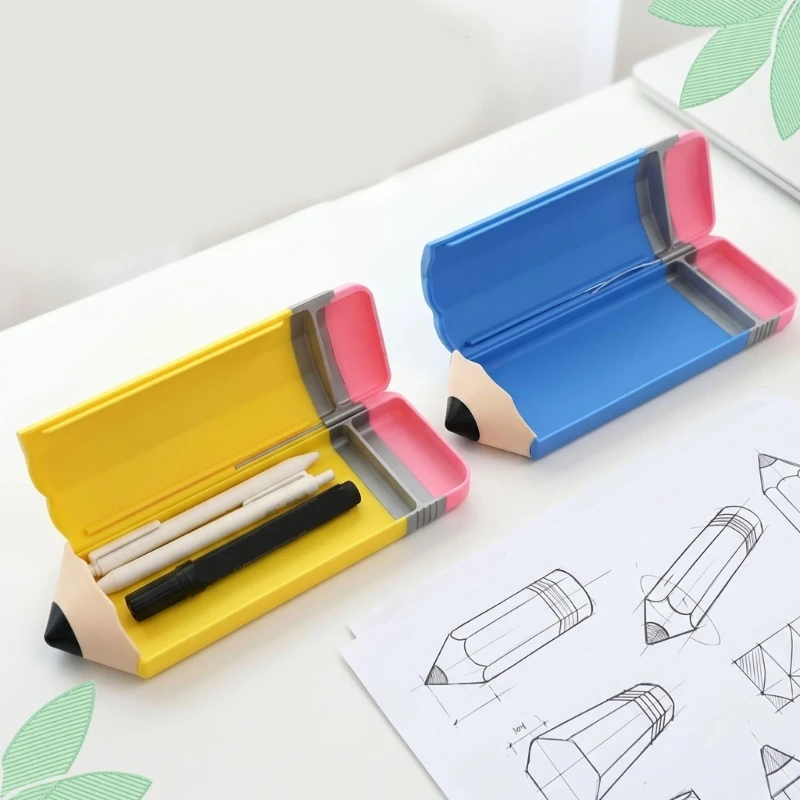 Pencil-Shaped Pencil Case with Open Compartment, Holds Up to 25 Writing Instruments and Small Stationeries Items D2RC