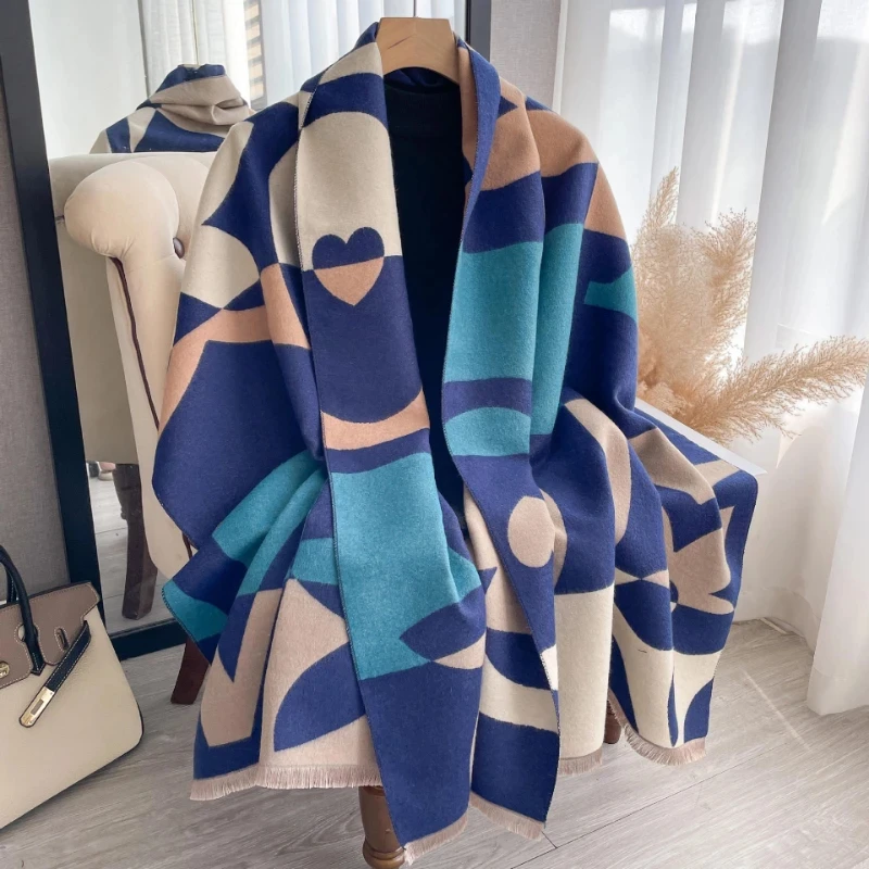 2024 New Autumn Floral Scarf Women Winter Warm Cashmere Scarves Girls Sweet Soft Pashmina Shawl Outdoor Sun Shawls Ladies