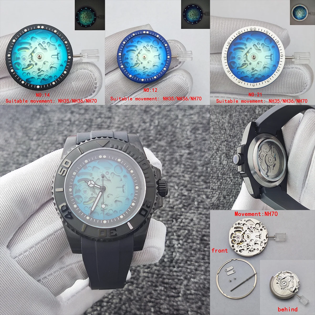 NH35/NH36/NH70 frame dial transparent surface improved diving machinery watch accessories luminous