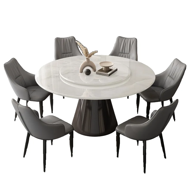 

Natural white ice jade marble dining table high-end household light luxury high-end large ice round luxury stone dining table