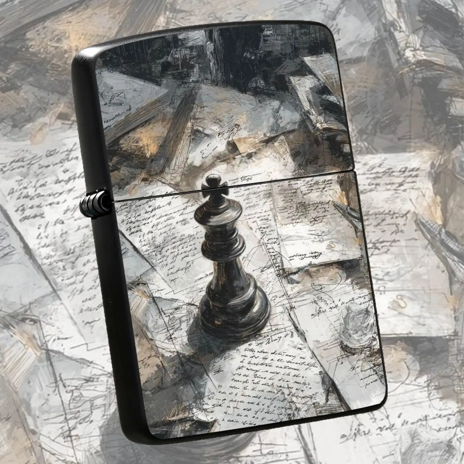 Vintage Sketch Style Chess King Manuscript Art Printed Lighter, Fits Daily Commute Leisure Scenarios, Exquisite Texture Full Of Aesthetic Vibe, Portable Stylish Practical Item For Personal Use Or Gifting On All Occasions A Humorous And Inte
