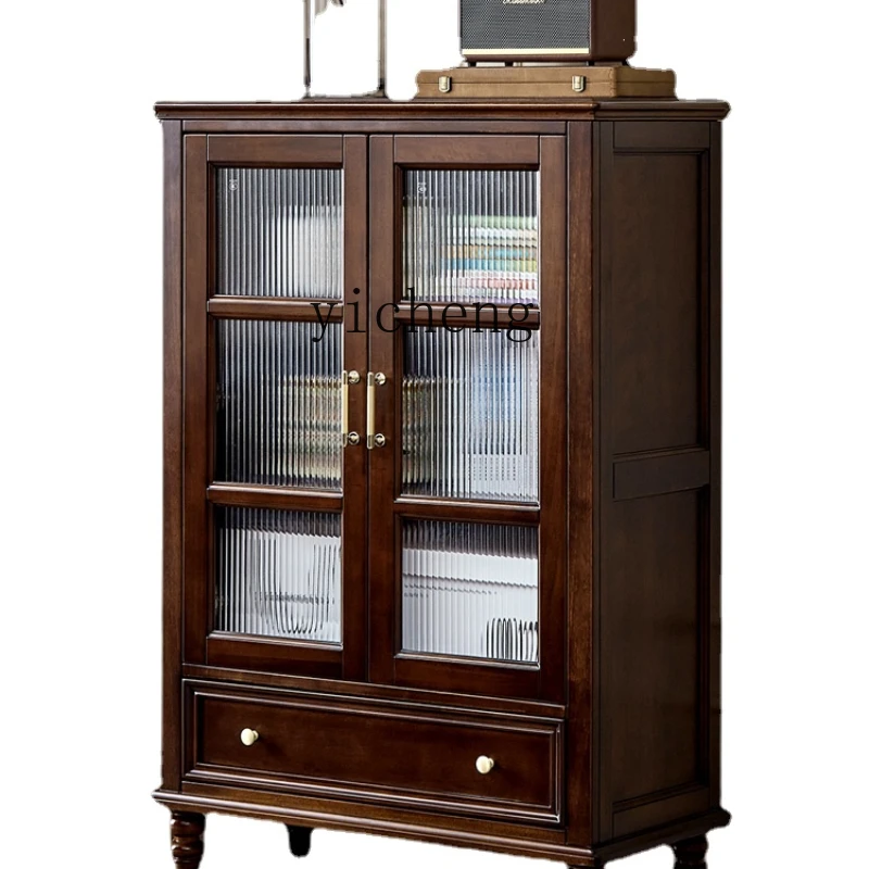 YY American Wine Cabinet Solid Wood Living Room TV Cabinet Side Cabinet Double Door Storage Display Cabinet