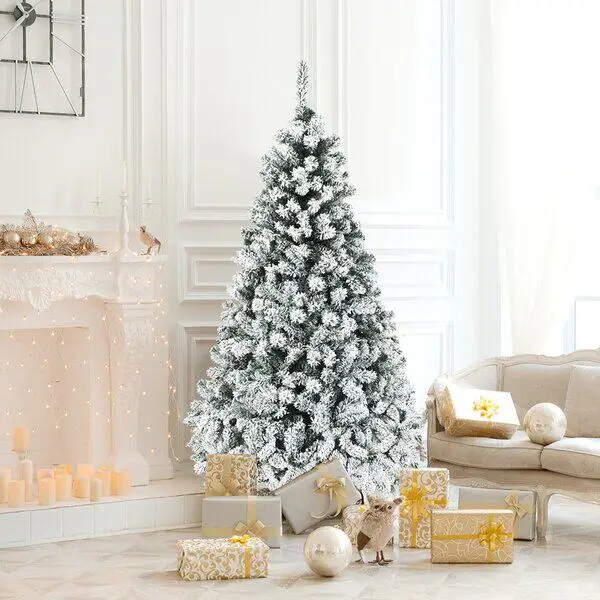 White Flocking Snow Falling Christmas Tree 1.2M 1.5M 1.8M 2.1M 2.4M Snowflake Xmas Indoor Scene Decoration Ornament