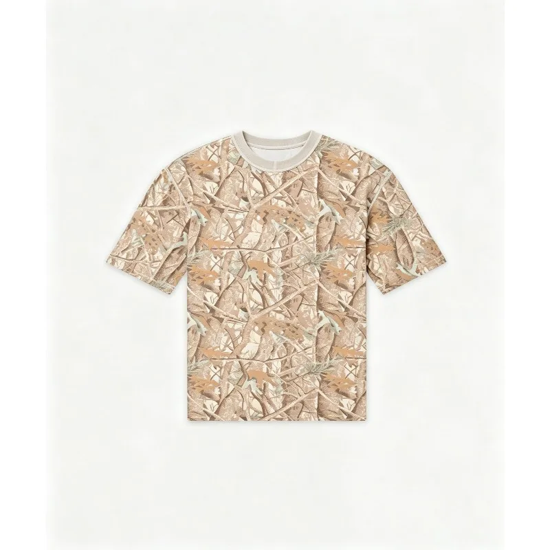 Essentials French Terry Short Sleeve Tee with 3D Digital Print Pattern T-shirt, Casual Sports Breathable Short Sleeve