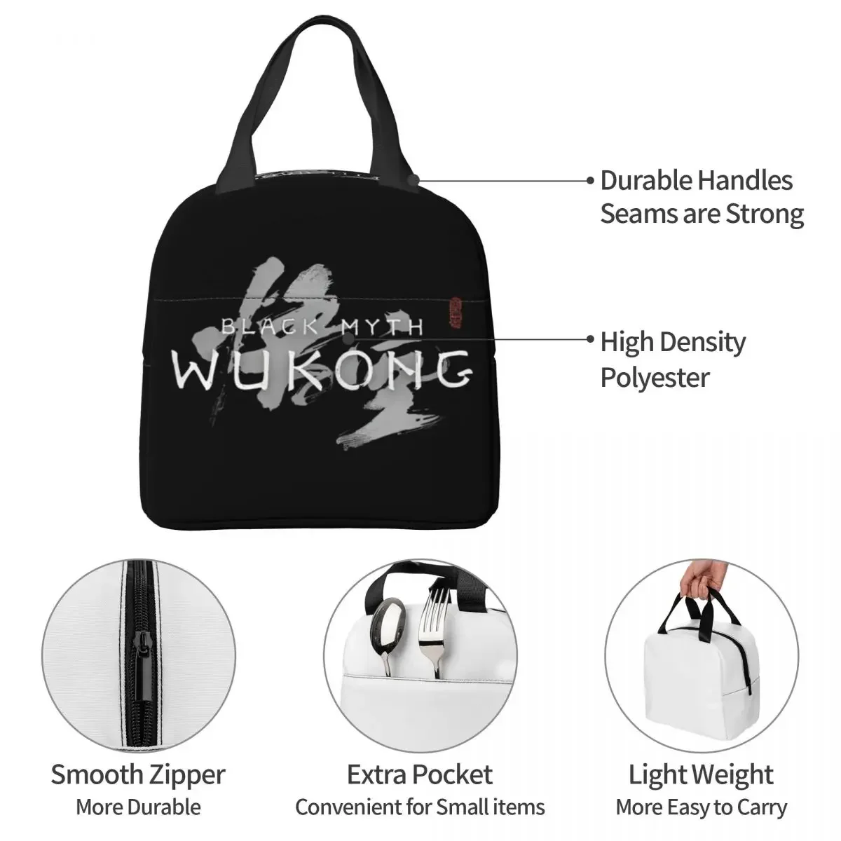 Black Myth Wukong Sacos de Almoço Isolados, Monkey King Game Cooler Bag, Tote Lunch Box, Travel Food Handbags, Viagem para o Ocidente