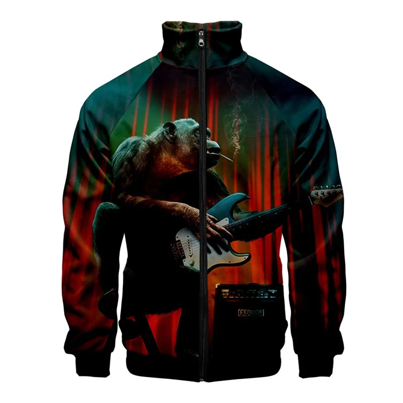 Guitar Music 3D Digital Printed Stand Collar Zipper Jacket Men/Women Long Sleeve Jackets Streetwear Coat Fashion Newest Clothes