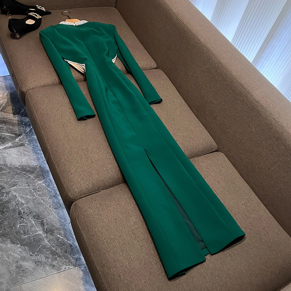 TWOTWINSTYLE Elegant Vintage Dresses For Women Round Neck Long Sleeve High Waist Autumn Gentle Solid Dress Female New KDR553552