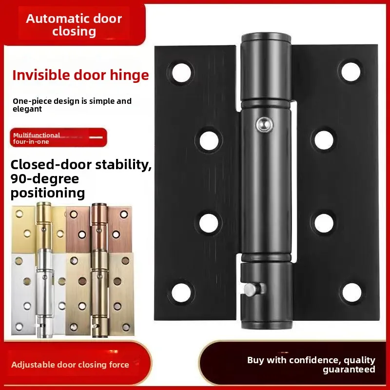 4‑Inch Black Stainless Steel Positioning Hinge, Auto‑Close Hardware with Door Stop Function Household Door Installation
