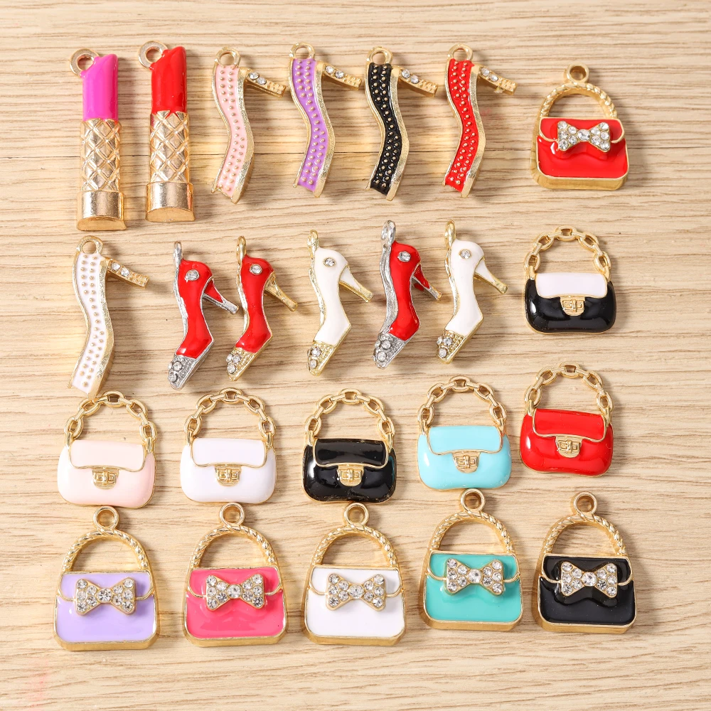 Tusember 10 Stück Niedliche Kristall-Lippen Handtaschen-Schuh-High-Heel-Anhänger für Halsketten Ohrringe Armbänder Bastelbedarf – Detail 2