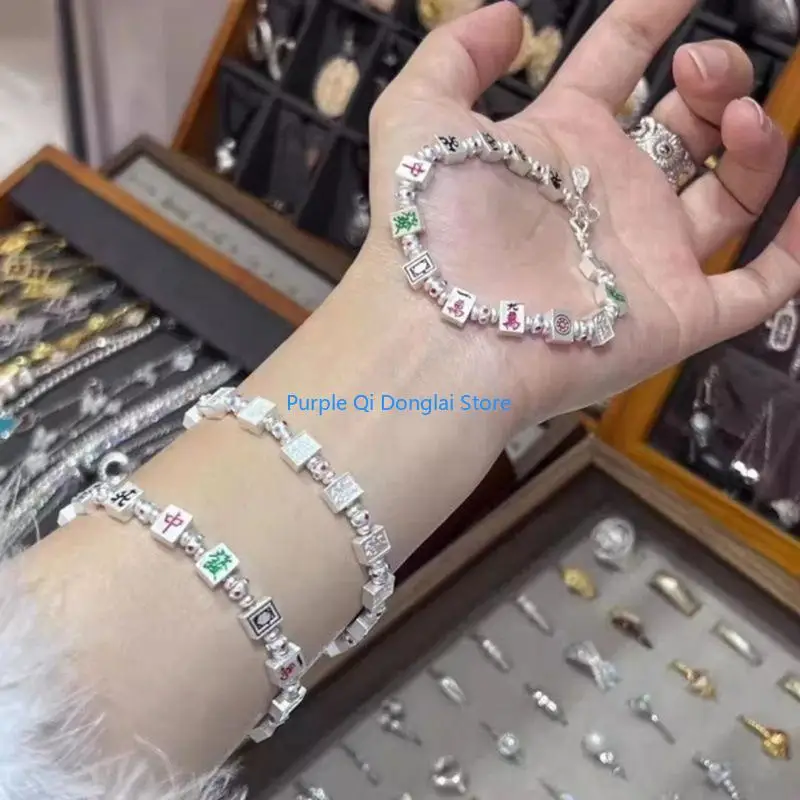 L21E Elegant Mahjong Themed Elastic Enamel Bracelet Perfect For Casual Or Formal Wear Girlfriend Gift Wristlet