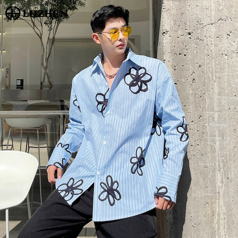 

LUZHEN Trendy Original Printed Long Sleeve Shirt Men's Elegant Street New Fashion Casual Tops Korean Reviews Many Clothes LZ1356