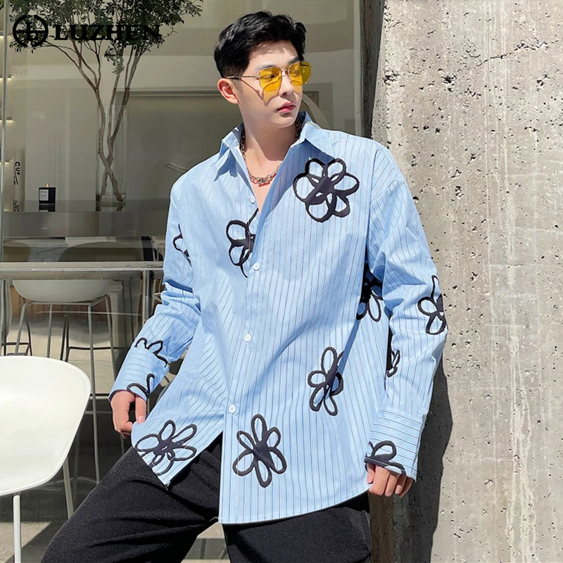 LUZHEN Trendy Original Printed Long Sleeve Shirt Men\'s Elegant Street New Fashion Casual Tops Korean Reviews Many Clothes LZ1356