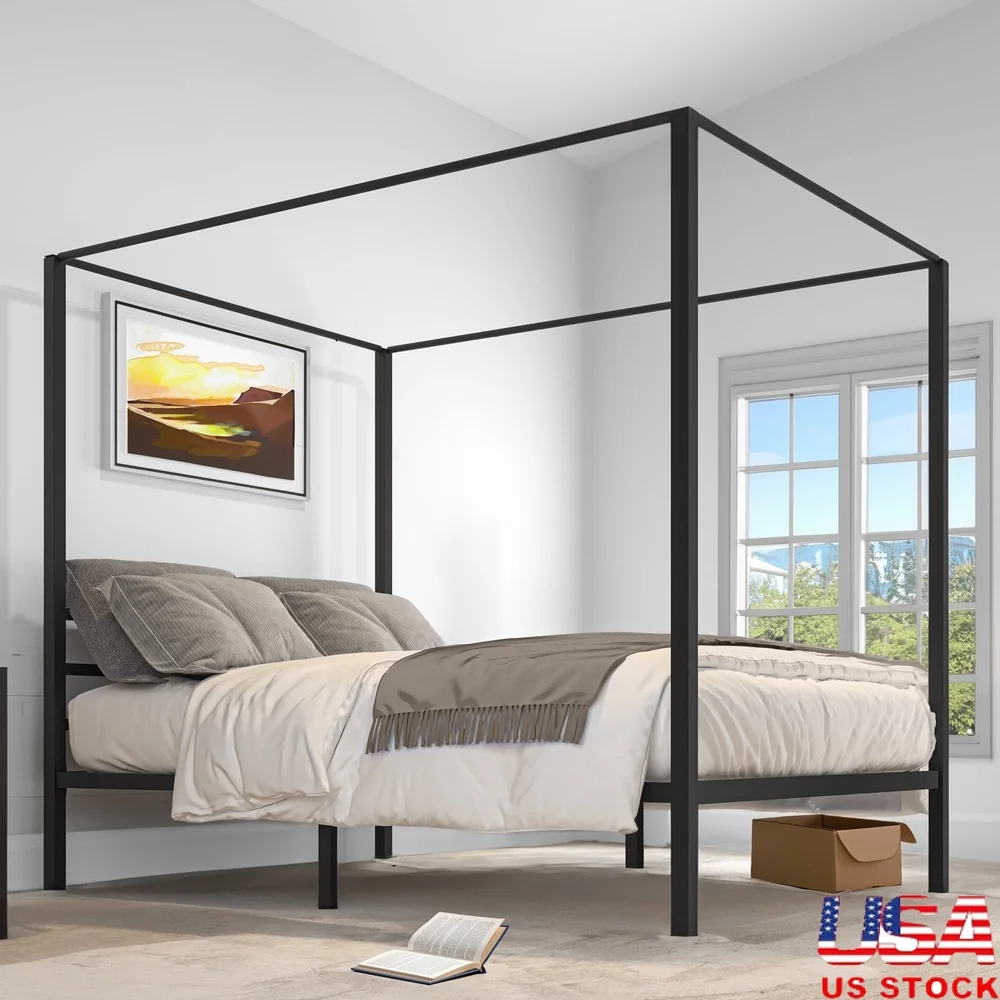 

Sturdy Metal Canopy Bed Frame Queen Size Easy Assembly No Box Spring Required Ample Under Bed Storage