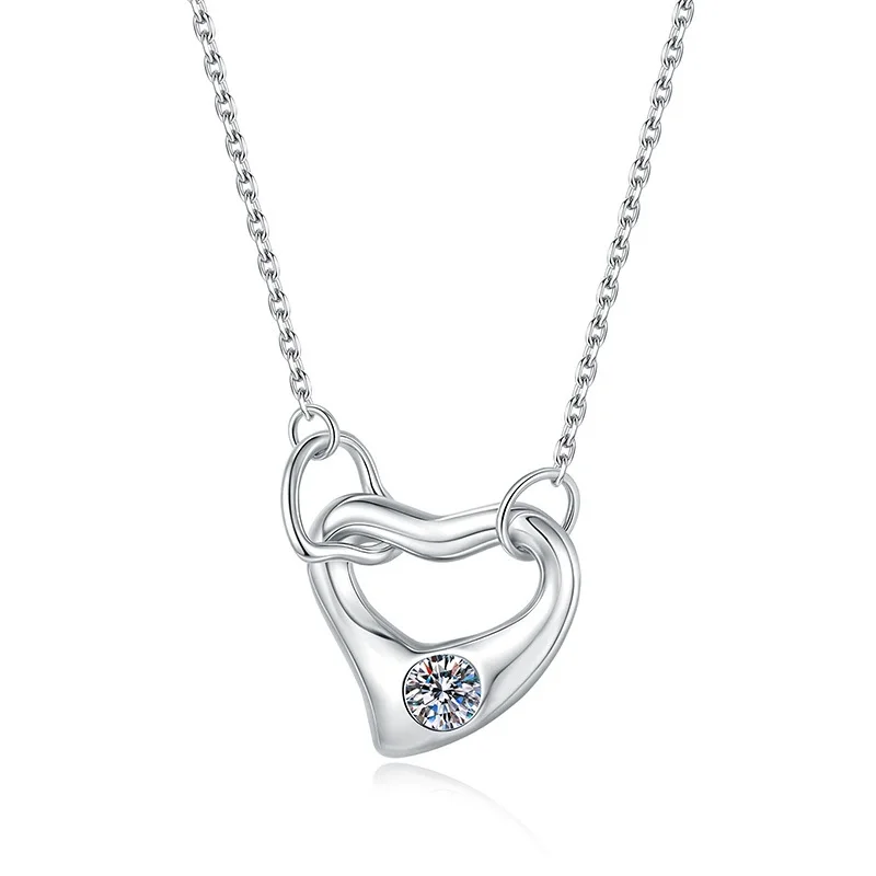 ZFSILVER Fashion Trendy 925 Silver Luxury Moissanite Double Heart Necklace For Charms Women Accessories Party Jewelry Gift XL287