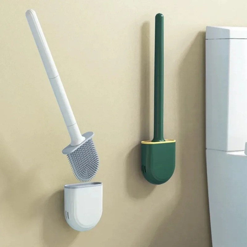 1 Suitable for Bathroom Toilet Cleaning Silicone Cleaning Brush Easy To Clean Wall Hanging Long Handle Toilet Brush Durable