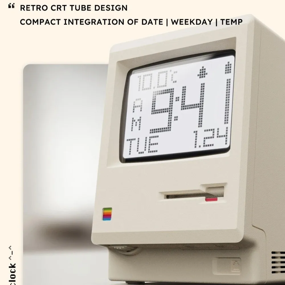 New Computer-Inspired Retro MacLock Clock Calendar Temperature Desk Clocks Wake-Up Tool Adjustable Brightness Pixel Alarm Clocks