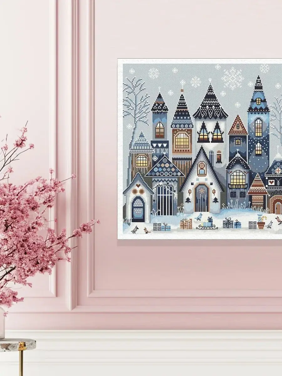 1 Stück Rahmenloses 40x40cm/15,7x15,7-Zoll 11CT/14CT Bedrucktes Kreuzstich-DIY-Set, Schönes Haus, Geeignet für Erwachsene Anfänger – Detail 1