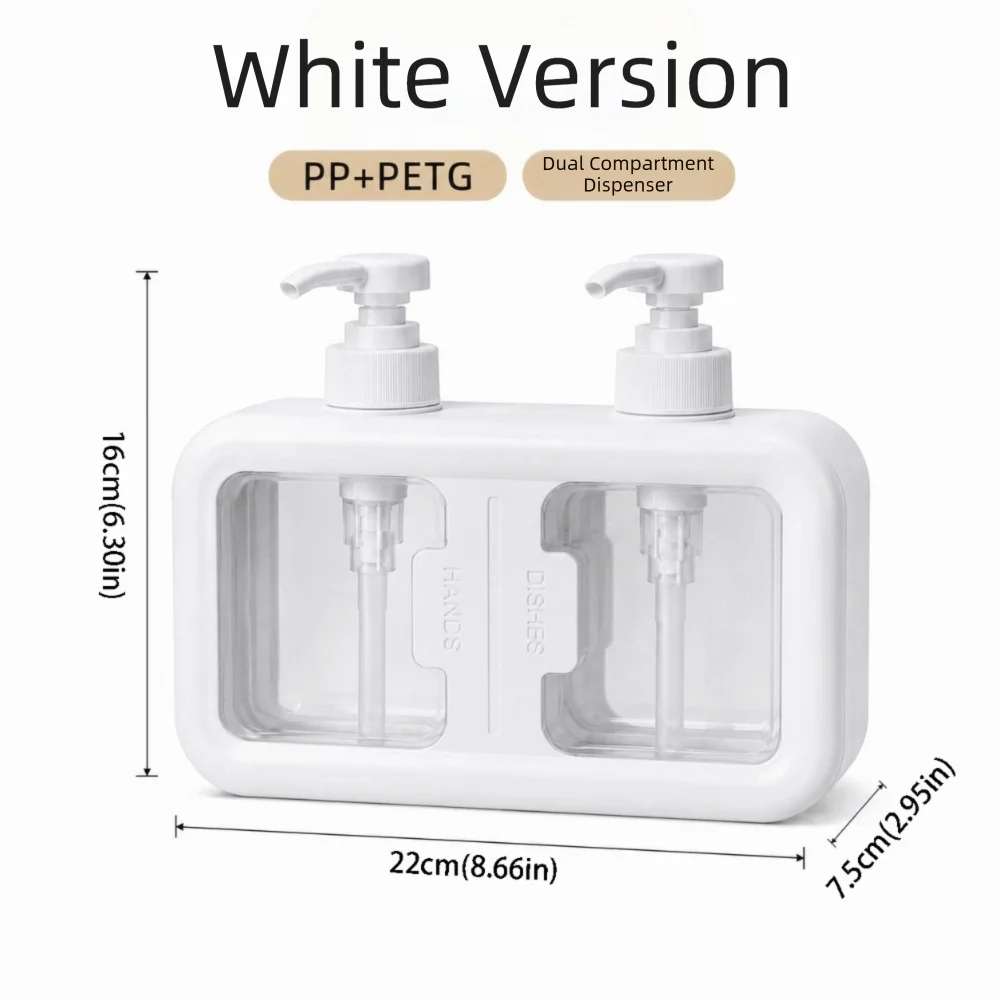Dual Compartment Dual Chamber Soap Dispenser Press Pump Dual Grid Wall Mount Soap Dispenser Separate Storage 2-in-1 Design
