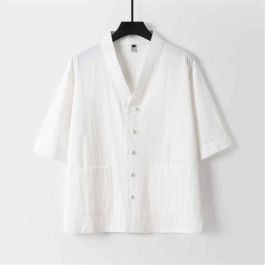 

Summer Linen Shirts Men 9XL Plus Size Shirts Three-quarters Sleeve Fashion Casual Solid Color Shirts Big Size 9XL