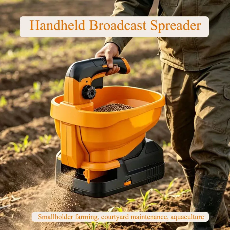 Cordless Handheld Broadcast Spreader Battery Powered Electric Fertilizer Seeder Adjustable Flow for Lawn Garden Deicing Salt