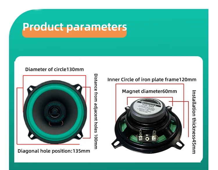 Good Selling Model 12V Car Stereo Speaker High Quality 5 Inch Car Coaxial Speaker with Tweeter(1pcs speaker)