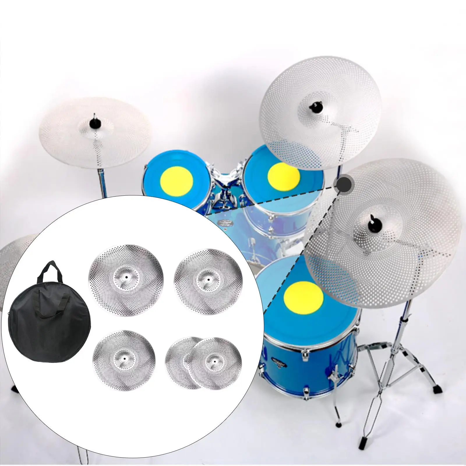 

5x Low Volume Cymbals Set Sound Absorbing Silent Beginner Drummer Practice