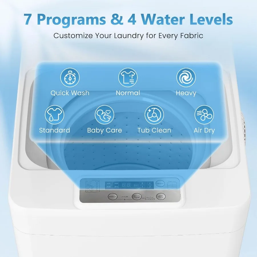 Portable Washing Machine 1.5 cu.ft Fully Automatic Washing Machine with 7 Programs 4 Water Levels Ideal for Apartment Living RV