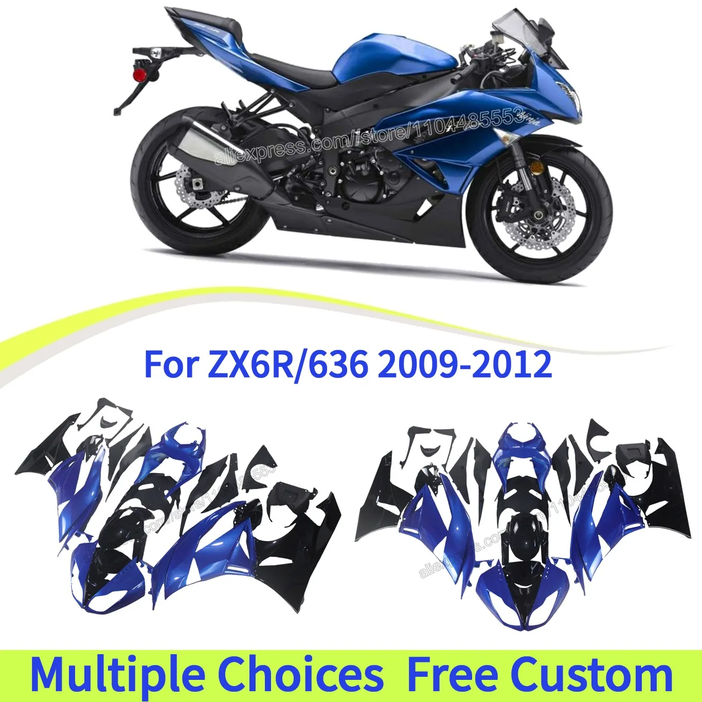 

2009 2012 ZX-6R Motorcycle Injection Bodywork Fairing Kit For KAWASAKI ZX6R 2010 2011 636 ZX 6R 09-12 Blue Body Cowling